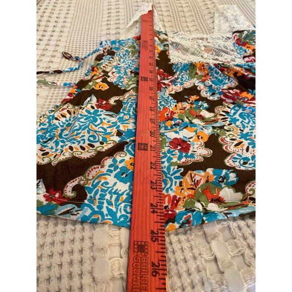 Self Esteem Blouse Womens Sleeveless Top  Lace  Straps Blue Orange Pattern - Picture 10 of 10
